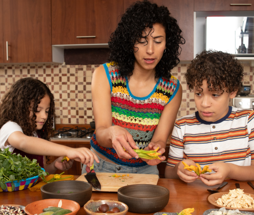 Family cooking together