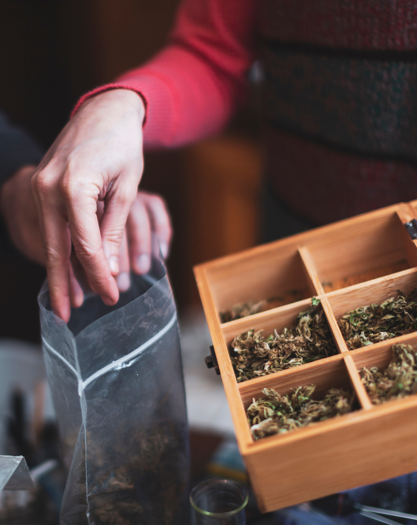 A person purchases cannabis from a local store