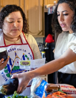 two women with healthy food