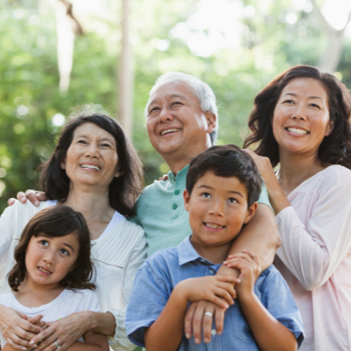 three generations of an Asian family